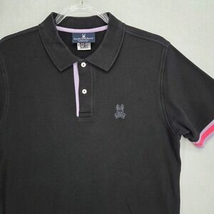 Psycho Bunny Men 5 Medium Polo Shirt Black Pink Pima Cotton Short Sleeve